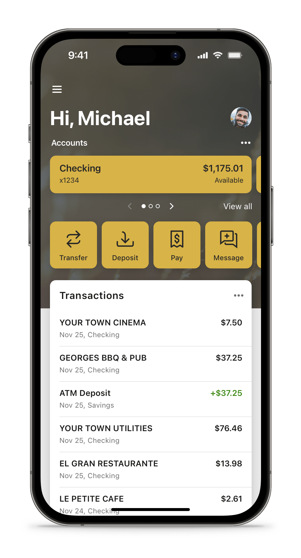 cell phone screen with mobile banking